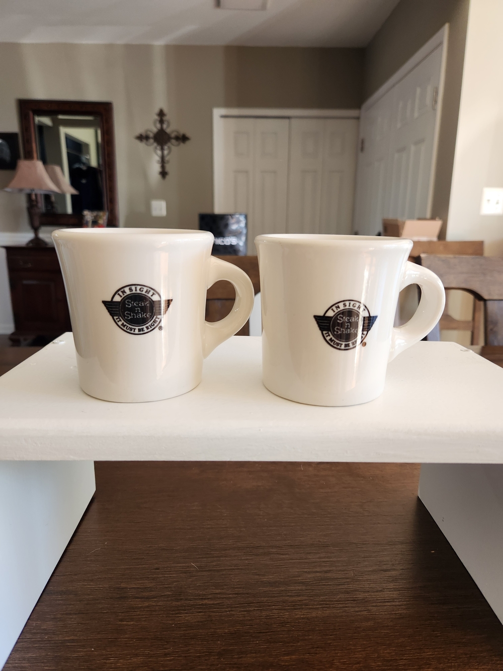 Steak N Shake White Ceramic Coffee Mugs 8oz - Set of 2